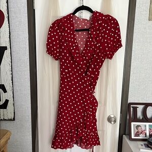 SHEIN Red Puff Sleeve Plunge Sundress